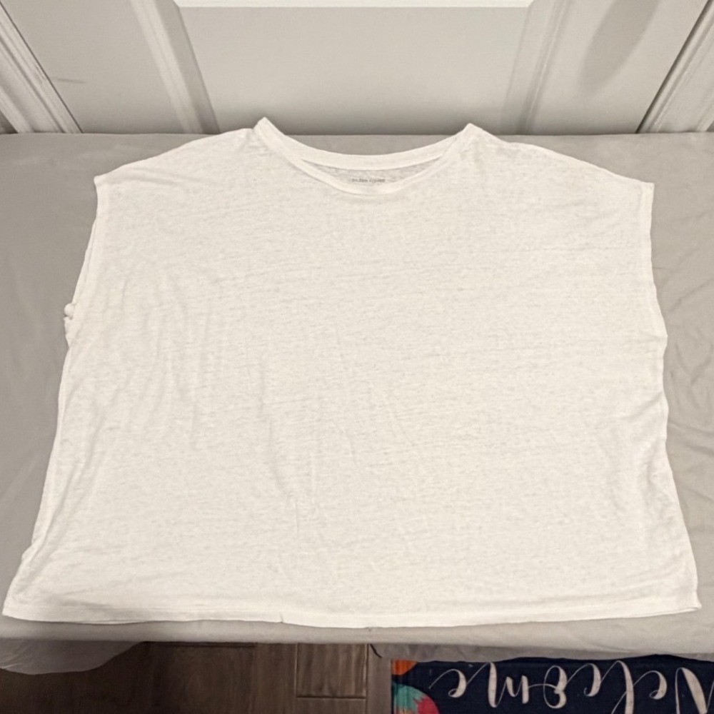 Eileen Fisher Women‎ XL White 100% Organic Linen Boxy Cap Sleeve Knit Top Tee